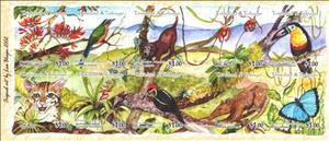 Booklet Pane, Treasures of the Rainforest Booklet Pane, Trinidad and Tobago,  , Animals (Fauna), Birds, Butterflies, Forests, Landscapes, Orchids, Plants (Flora), Rainforest