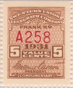 Stamp, Frank - dated 1931, United States of America,  , Signatures - Autographs, Telegraphy