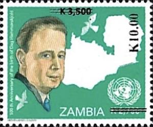 Stamp, Surcharged Dag Hammarskjöld Centenary Re-Surcharged, Zambia,  , Famous People, Maps