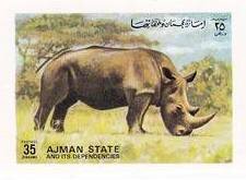 Stamp, Black Rhinoceros (Diceros bicornis), Ajman,  , Animals (Fauna), Mammals, Rhinoceroses