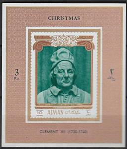 Souvenir Sheet, Clement XII (1730-1740), Ajman,  , Christmas, Clergy, Popes, Religion