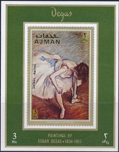Souvenir Sheet, Dancer Seated, Edgar Degas, Ajman,  , Art, Paintings