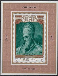 Souvenir Sheet, Leo XI (1605), Ajman,  , Christmas, Clergy, Popes, Religion