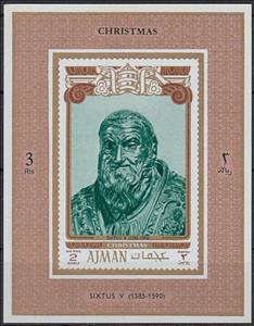 Souvenir Sheet, Sixtus V (1585-1590), Ajman,  , Christmas, Clergy, Popes, Religion