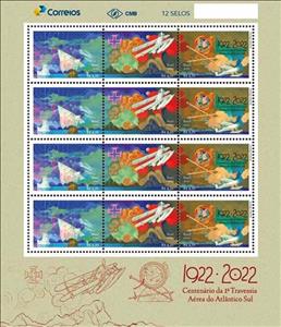 Full Pane, First Flight Across South Atlantic, Centenary, Brazil,  , Aircraft, Aviation, Sailing Ships