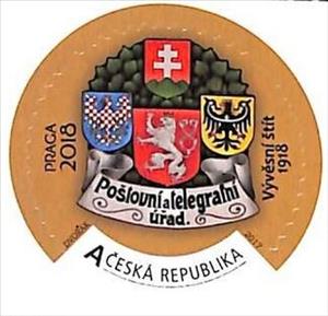 Stamp, Postal Coat of Arms 1918 - Praga 2018, Czech Republic,  , Coats of Arms, Round Stamps
