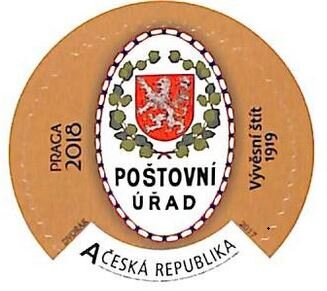 Stamp, Postal Coat of Arms 1919 - Praga 2018, Czech Republic,  , Coats of Arms, Round Stamps