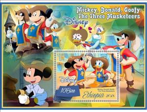 Souvenir Sheet, Animation, Cartoons Disney Mickey, Donald,Goofy_ The Three M, Ethiopia,  
