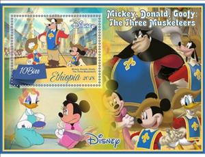 Souvenir Sheet, Animation, Cartoons Disney Mickey, Donald,Goofy_ The Three M, Ethiopia,  