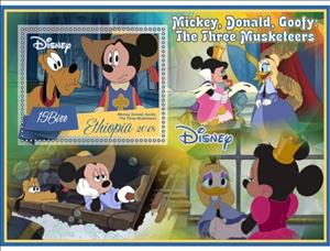 Souvenir Sheet, Animation, Cartoons Disney Mickey, Donald,Goofy_ The Three M, Ethiopia,  