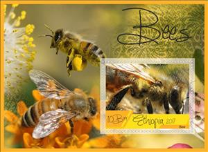Souvenir Sheet, Fauna Bees, Ethiopia,  