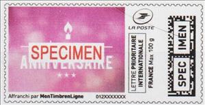 Stamp, Birthday, Anniversaire, pink background, France,  , Anniversaries and Jubilees