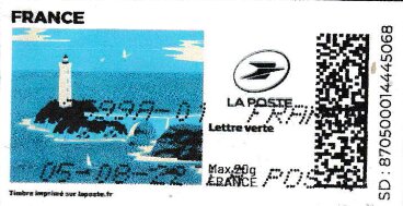 Stamp, Blue Lighthouse. Redesign, France,  , Coastal Areas, Lighthouses