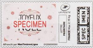 Stamp, Merry Christmas Joyeux Noel in pink, France,  , Christmas