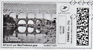 Stamp, Pont de Gard in black, France,  , Aqueducts, Bridges