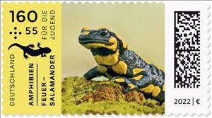 Stamp, Fire Salamander (Salamandra salamandra), Germany, Federal Republic,  , Amphibians, Animals (Fauna), Lizards, Salamander
