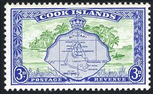 Stamp, Aitutaki map and palms, Cook Islands,  , Maps