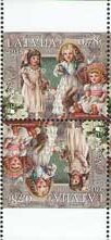 Stamp, Old toys, Latvia,  , Bears, Birds, C.E.P.T. / Europe, Hares, Teddy Bears, Toys