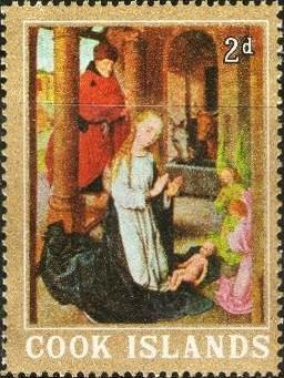 Stamp, Nativity, by Hans Memling, Cook Islands,  , Christmas, Paintings
