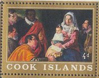 Stamp, Adoration of the Wise Men, by Diego Velazquez, Cook Islands,  , Christmas, Paintings