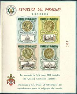 Souvenir Sheet, Tribute to John XXIII and Paulo VI, Paraguay,  , Medals and Marks of Honour, Popes