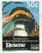 Stamp, Fiordland College for The Lighthouse Youth Centre, Personalized and Private Mail Stamps,  , Advertisements, Art, Birds, Penguins