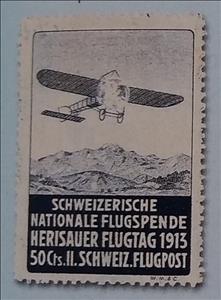 Stamp, Air post stamp for Herisau-Niederglatt, Switzerland,  , Aircraft, Mountains