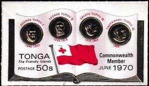 Stamp, Book, Tongan monarchs and flag, Tonga,  , Books, British Commonwealth, Famous People, Flags, Heads of State, Kings, Queens, Royalty