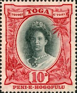 Stamp, Queen Sālote Tupou III (1900-1965), Tonga,  , Crowns and Coronets, Famous People, Heads of State, Palm-trees, Queens, Royalty, Trees, Women
