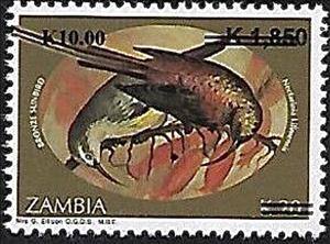 Stamp, Bronze Sunbird (Nectarinia kilimensis) Surcharged Twice, Zambia,  , Animals (Fauna), Birds