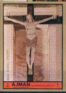 Stamp, Crucifix, Della Robbia, Ajman,  , Easter, Paintings, Religion
