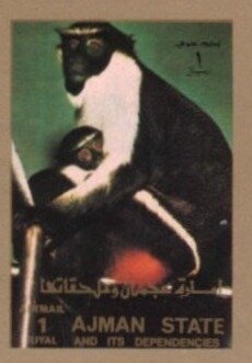 Stamp, Diana Monkey (Cercopithecus diana), Ajman,  , Animals (Fauna), Mammals, Monkeys