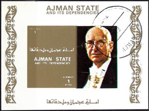 Souvenir Sheet, Éamon de Valera (1882-1975), President of Ireland, Ajman,  , Famous People, Heads of State, Men, Politicians
