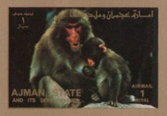 Stamp, Japanese Macaque (Macaca fuscata), Ajman,  , Animals (Fauna), Mammals, Monkeys