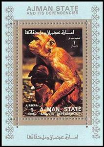 Souvenir Sheet, Monkey, Ajman,  , Animals (Fauna), Mammals, Monkeys