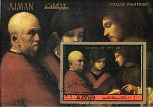 Souvenir Sheet, The Three Ages of Man, Giorgione, Ajman,  , Paintings
