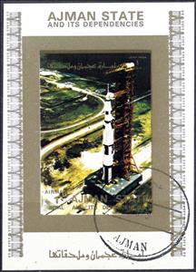 Souvenir Sheet, Transport of a Saturn V, Ajman,  , Outer Space, Space Traveling, Spacecrafts