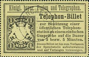 Stamp, König. bayer. Posten und Telegraphen. - Telephon-Billet, Bavaria,  , Coats of Arms, Crowns and Coronets, Heraldic Animals, Лев, Telephony