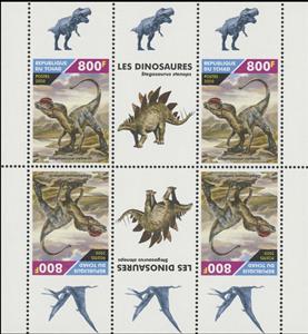 Se-tenant, Dilophosaurus wetherilli, Chad,  , Animals (Fauna), Dinosaurs, Prehistorical Animals, Prehistory