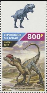 Stamp, Dilophosaurus wetherilli, Chad,  , Animals (Fauna), Dinosaurs, Prehistorical Animals, Prehistory
