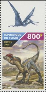 Stamp, Dilophosaurus wetherilli, Chad,  , Animals (Fauna), Dinosaurs, Prehistorical Animals, Prehistory