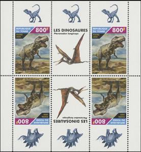 Se-tenant, Tyrannosaurus rex, Chad,  , Animals (Fauna), Dinosaurs, Prehistorical Animals, Prehistory