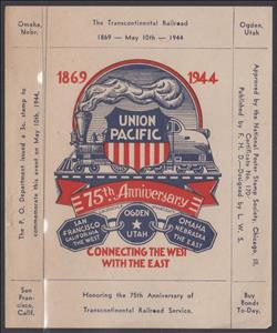 Souvenir Sheet, 76th Anniv Union Pacific, Connecting the West With the East, Cinderellas,  , Anniversaries and Jubilees, Railways