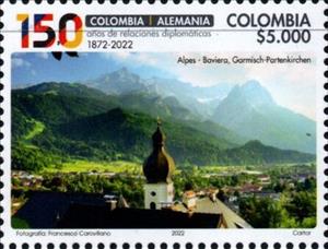 Stamp, View of Alps, Garmisch-Partenkirchen, Germany, Colombia,  , Diplomacy, Mountains