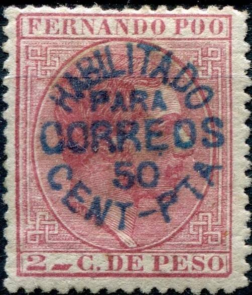 Alfonso XII, blue overprinted