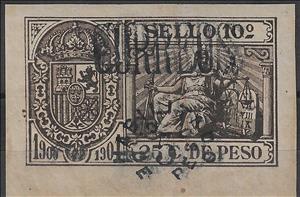 Stamp, Revenue stamp overprinted, Fernando Poo,  , Coats of Arms, Crowns and Coronets