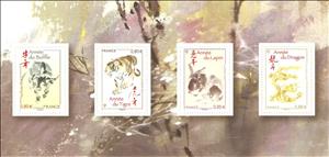 Souvenir Sheet, Block memory of the year of the monkey, France,  , Chinese New Year, Chinese Zodiac, Mammals, New Year, Rabbits, Stylized Animals, Tigers, Zodiac
