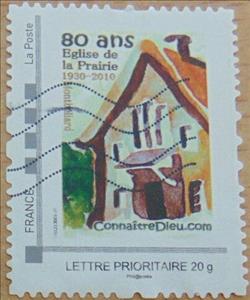 Stamp, Prairie Church 80 years, France,  , Anniversaries and Jubilees, Churches - Cathedrals - Basilicas - Chapels