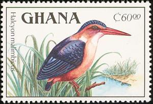 Stamp, African Pygmy Kingfisher (Ispidina picta), Ghana,  , Birds, Animals (Fauna), Kingfishers