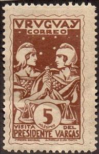 Stamp, Alegorical figures holding scales of Justice, Uruguay,  